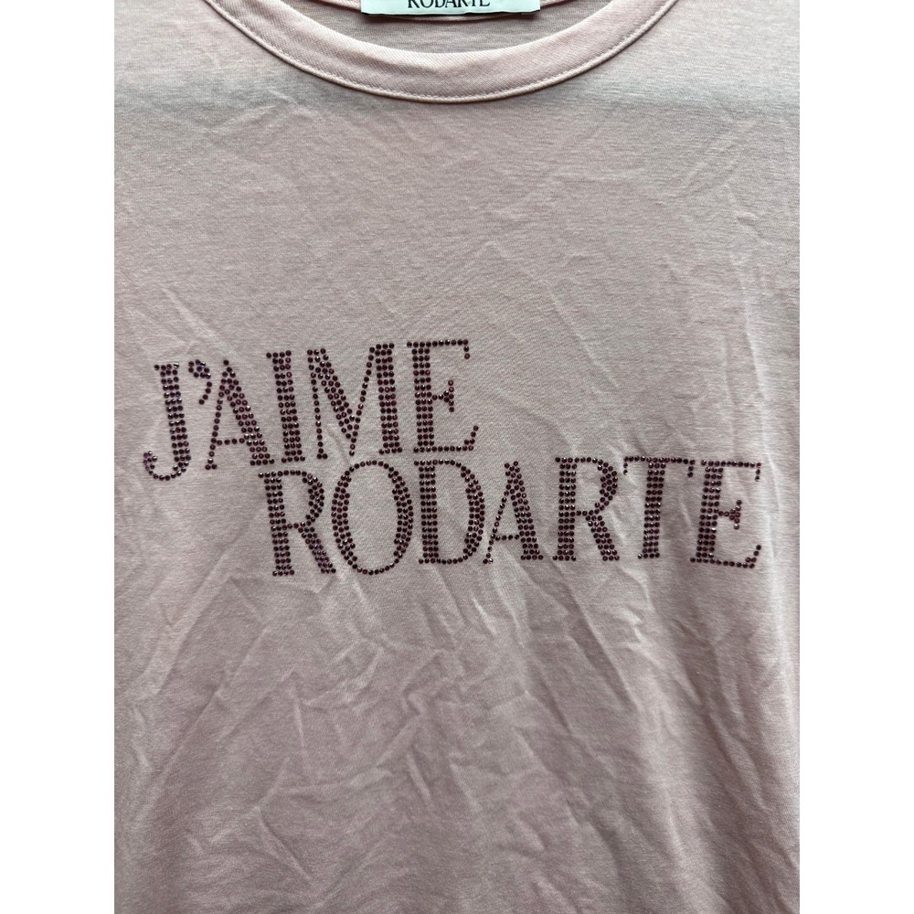 Rodarte J'aime Rodarte Logo Rhinestone Short Sleeve T-Shirt Pink Womens Size XL - Picture 3 of 12